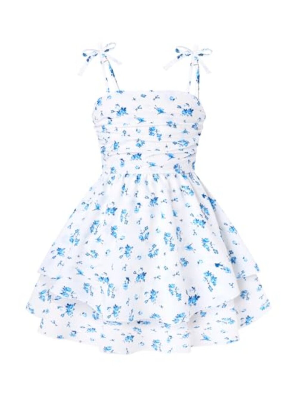 Girls Summer Flowy Tiered Dress Spaghetti Strap Smocked Back Ruffle Hem